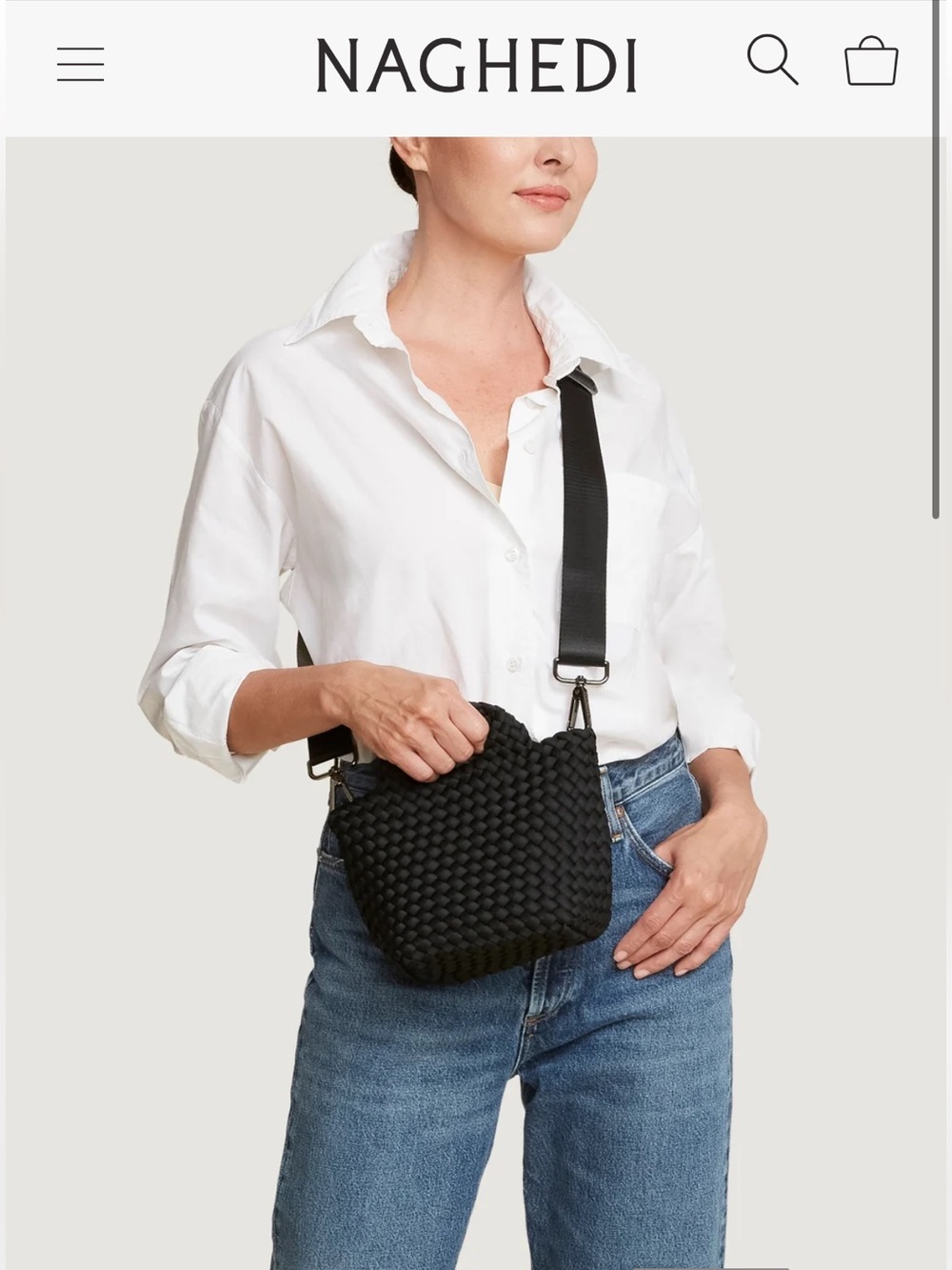LIKE NEW NAGHEDI St. Barths Petit Tote in Ink Navy Blue Woven Neoprene Crossbod